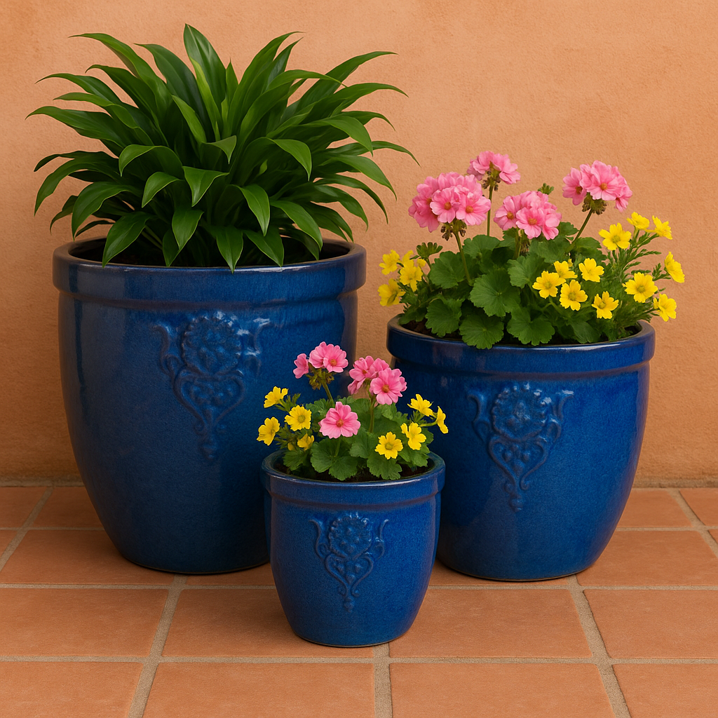 Blumentopf, Pflanzgefäß Blumenemblem blau 32x28cm - tucano-hamburg
