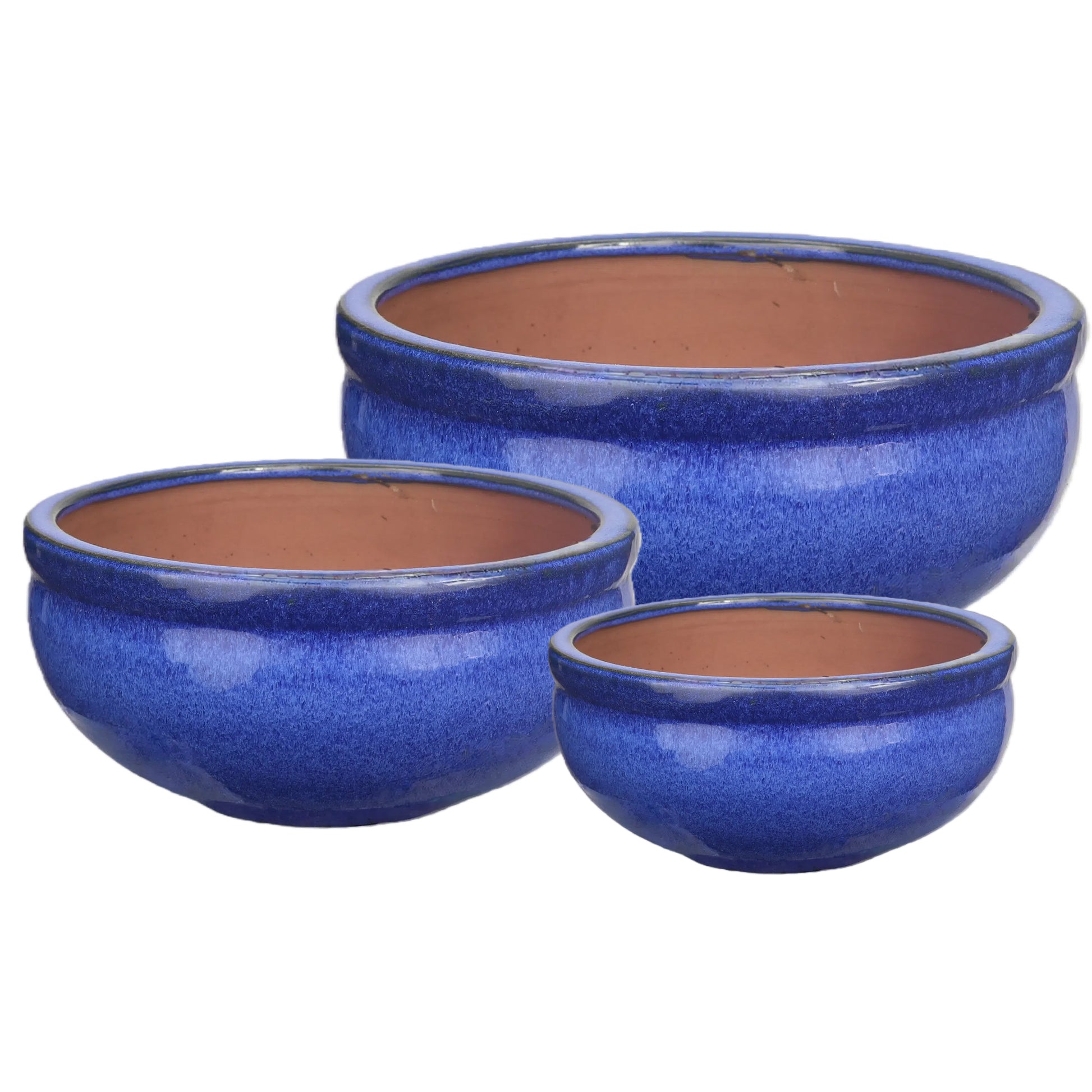 Blumentopf / Pflanzgefäß „3er Set Schale“ – Glasierte Steinguttöpfe in Blau, frostfest & handgefertigt - tucano-hamburg
