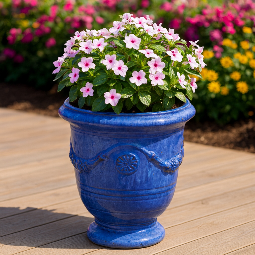 Blumentopf / Pflanzgefäß „Anduze“ – Glasierter Steinguttopf Blau 35x42 cm, frostfest & handgefertigt - tucano-hamburg