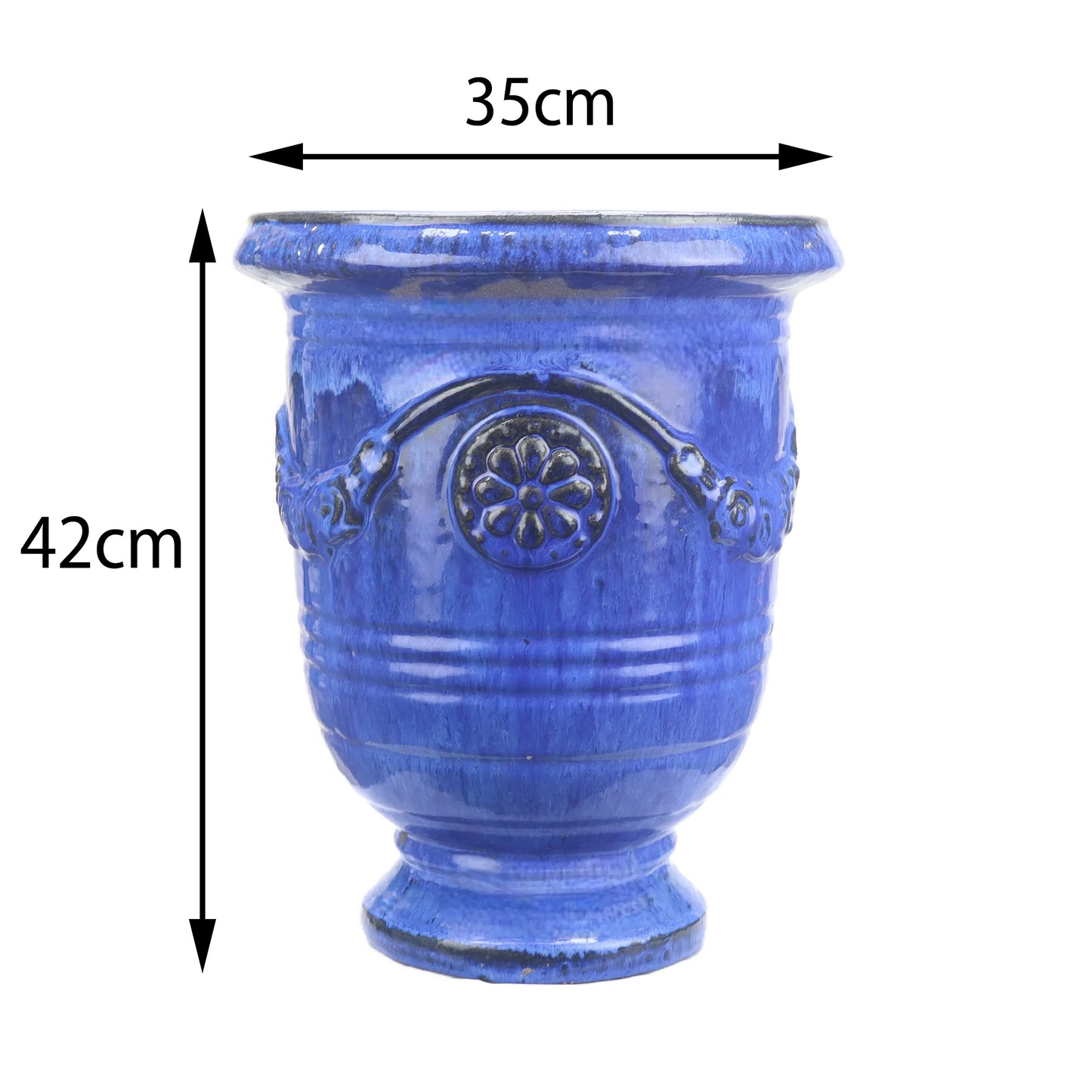 Blumentopf / Pflanzgefäß „Anduze“ – Glasierter Steinguttopf Blau 35x42 cm, frostfest & handgefertigt - tucano-hamburg