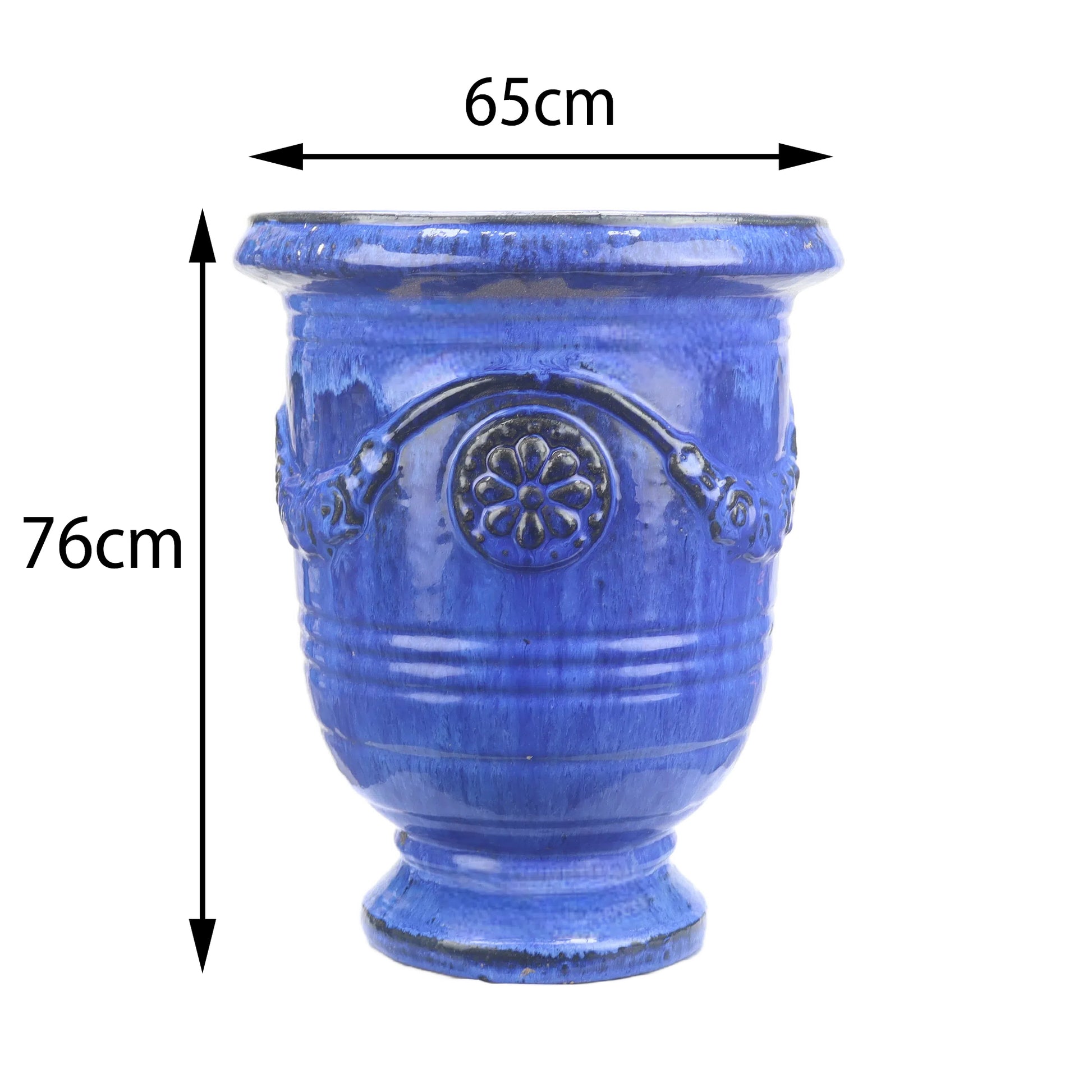 Blumentopf / Pflanzgefäß „Anduze“ – Glasierter Steinguttopf Blau 65x76cm cm, frostfest & handgefertigt(Speditionsartikel) - tucano-hamburg