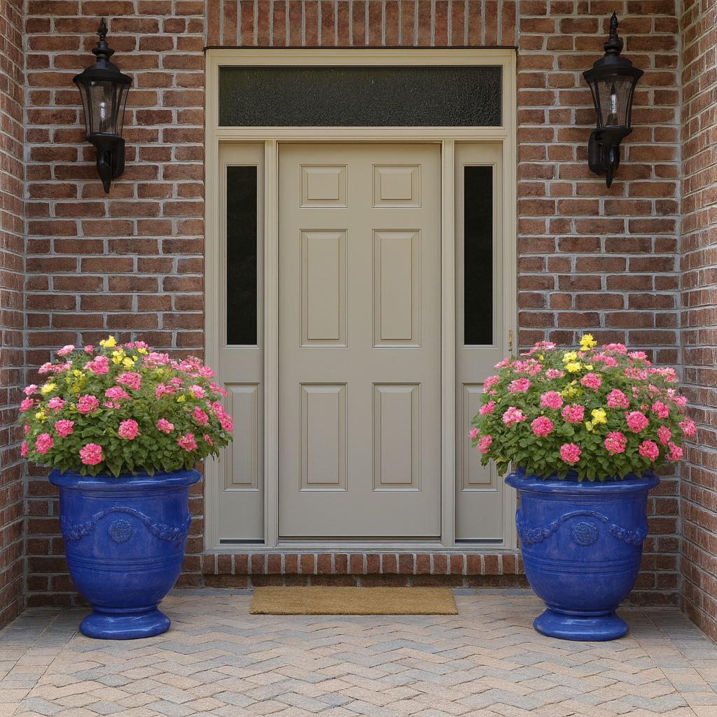 Blumentopf / Pflanzgefäß „Anduze“ – Glasierter Steinguttopf Blau 65x76cm cm, frostfest & handgefertigt(Speditionsartikel) - tucano-hamburg