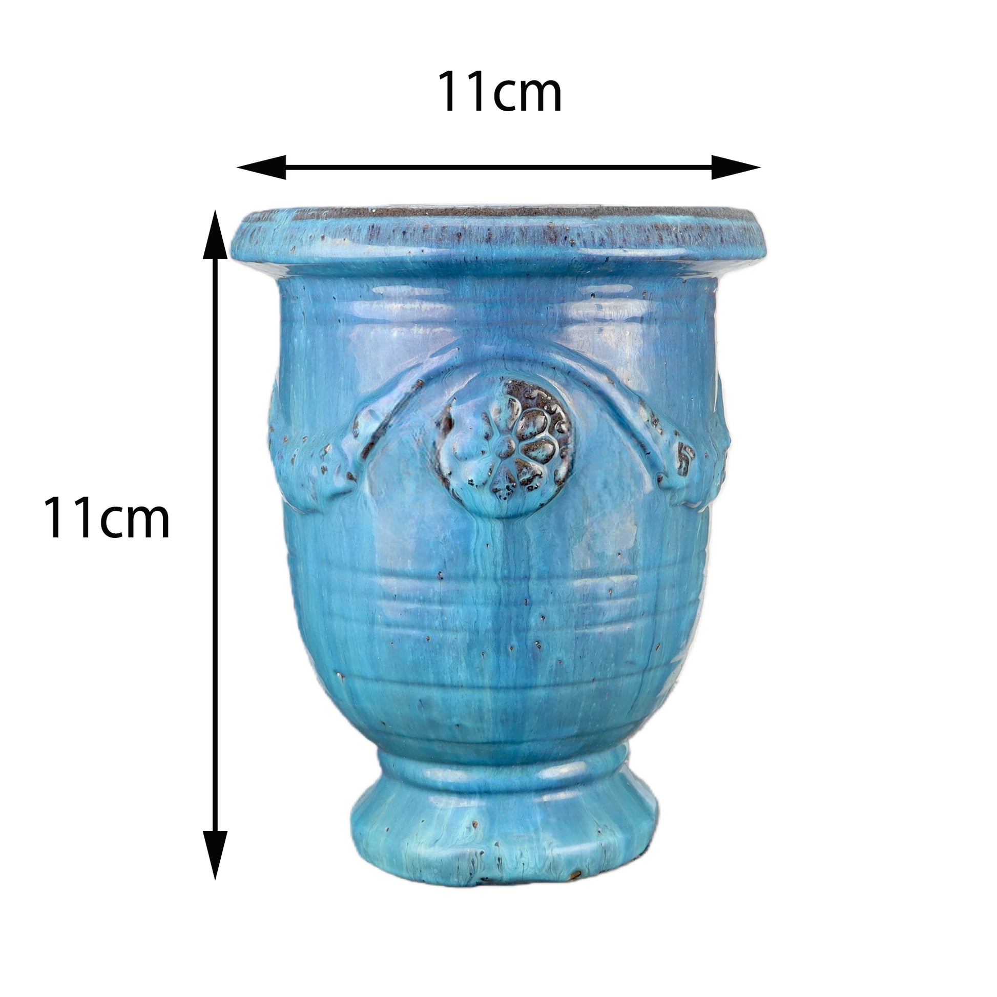 Blumentopf / Pflanzgefäß „3er Set Anduze“ – Glasierte Steinguttöpfe Grün/Blau frostfest & handgefertigt - tucano-hamburg