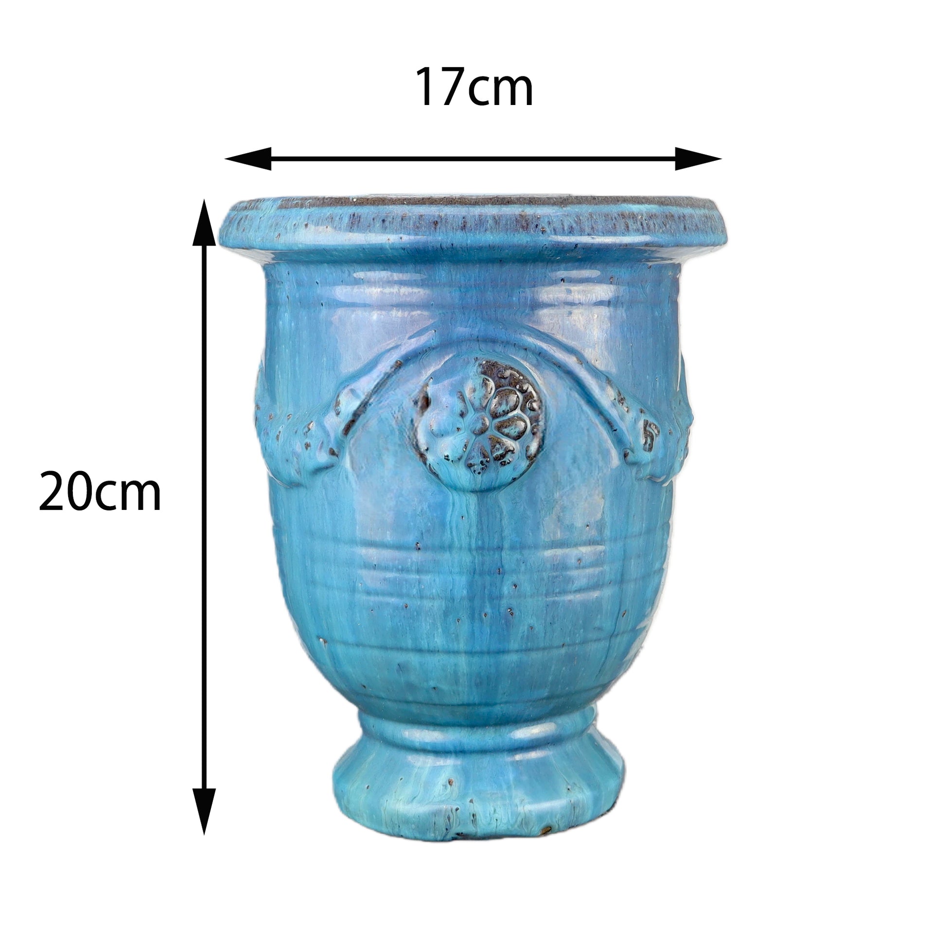 Blumentopf / Pflanzgefäß „3er Set Anduze“ – Glasierte Steinguttöpfe Grün/Blau frostfest & handgefertigt - tucano-hamburg