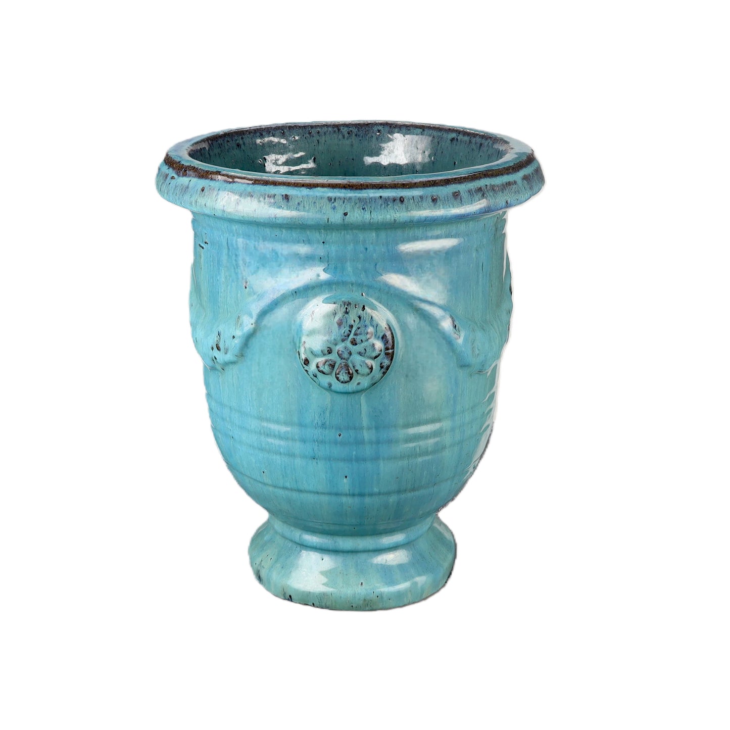 Blumentopf / Pflanzgefäß „3er Set Anduze“ – Glasierte Steinguttöpfe Grün/Blau frostfest & handgefertigt - tucano-hamburg