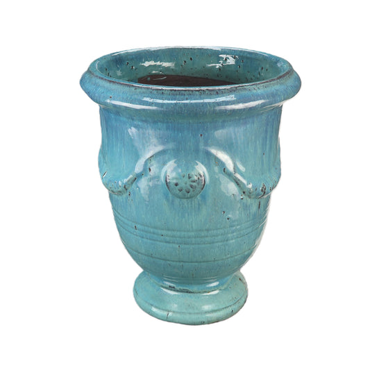 Blumentopf / Pflanzgefäß „Anduze“ – Glasierter Steinguttopf in Grün/Blau 35x42 cm, frostfest & handgefertigt