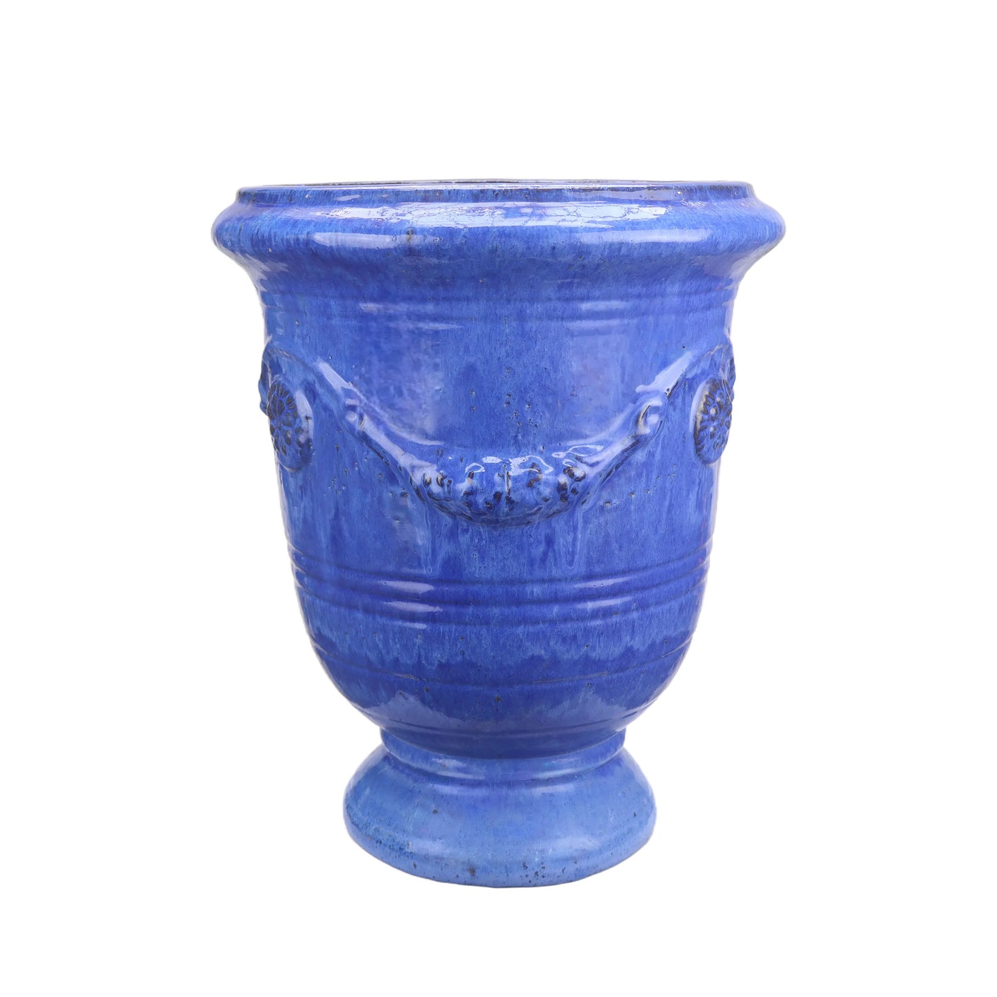 Blumentopf / Pflanzgefäß „Anduze“ – Glasierter Steinguttopf Blau 35x42 cm, frostfest & handgefertigt - tucano-hamburg