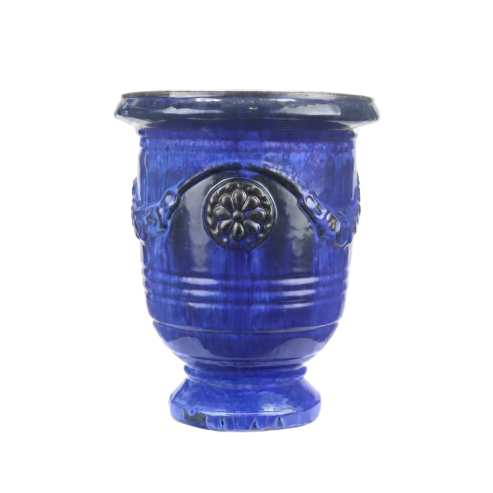 Blumentopf / Pflanzgefäß „Anduze“ – Glasierter Steinguttopf Blau 35x42 cm, frostfest & handgefertigt - tucano-hamburg