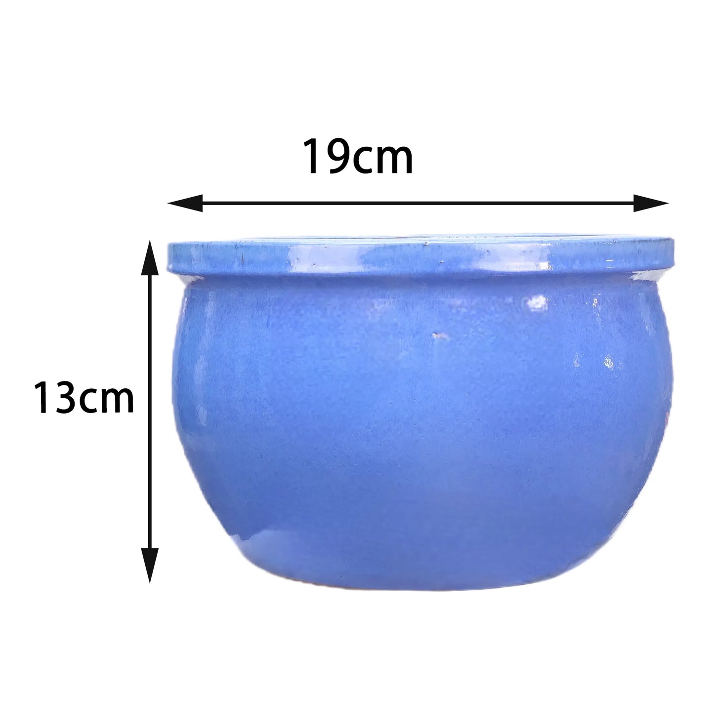 Blumentopf / Pflanzgefäß „Bamboo“ – Glasierter Steinguttopf Blau 19x13 cm, frostfest & handgefertigt - tucano-hamburg