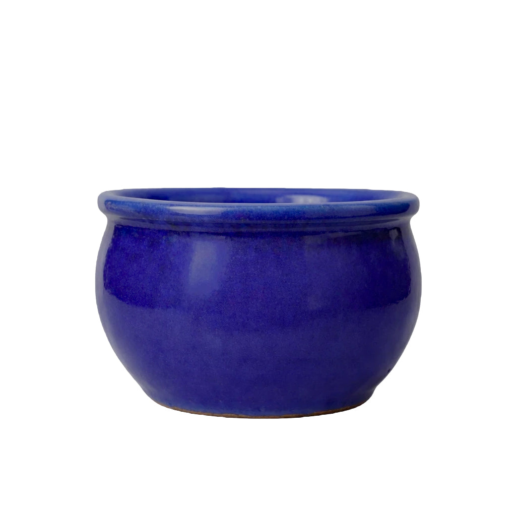 Blumentopf / Pflanzgefäß „Bamboo“ – Glasierter Steinguttopf Blau 50x32 cm, frostfest & handgefertigt - tucano-hamburg