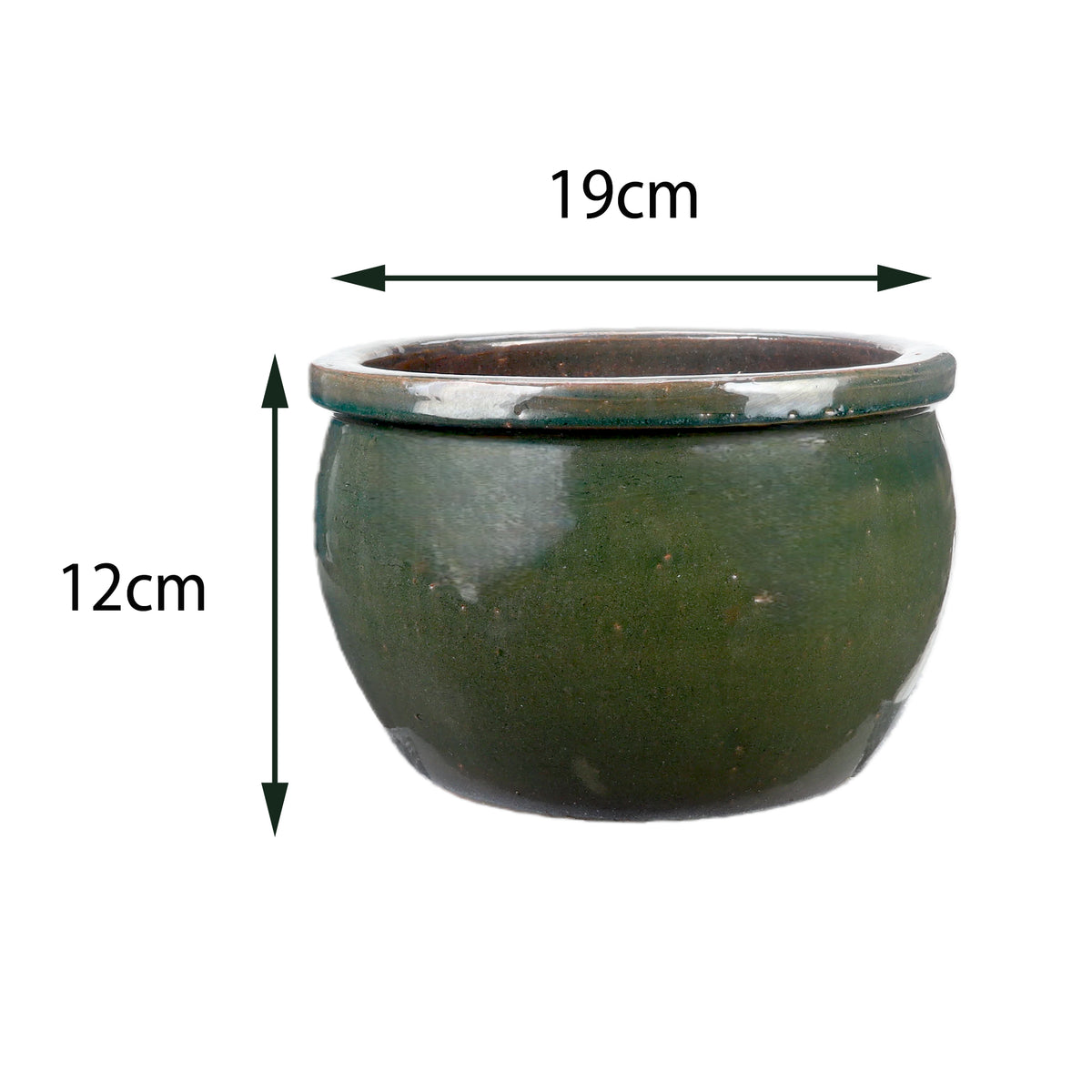 Blumentopf / Pflanzgefäß „Bamboo“ – Glasierter Steinguttopf in Dunkelgrün 19x12 cm, frostfest & handgefertigt