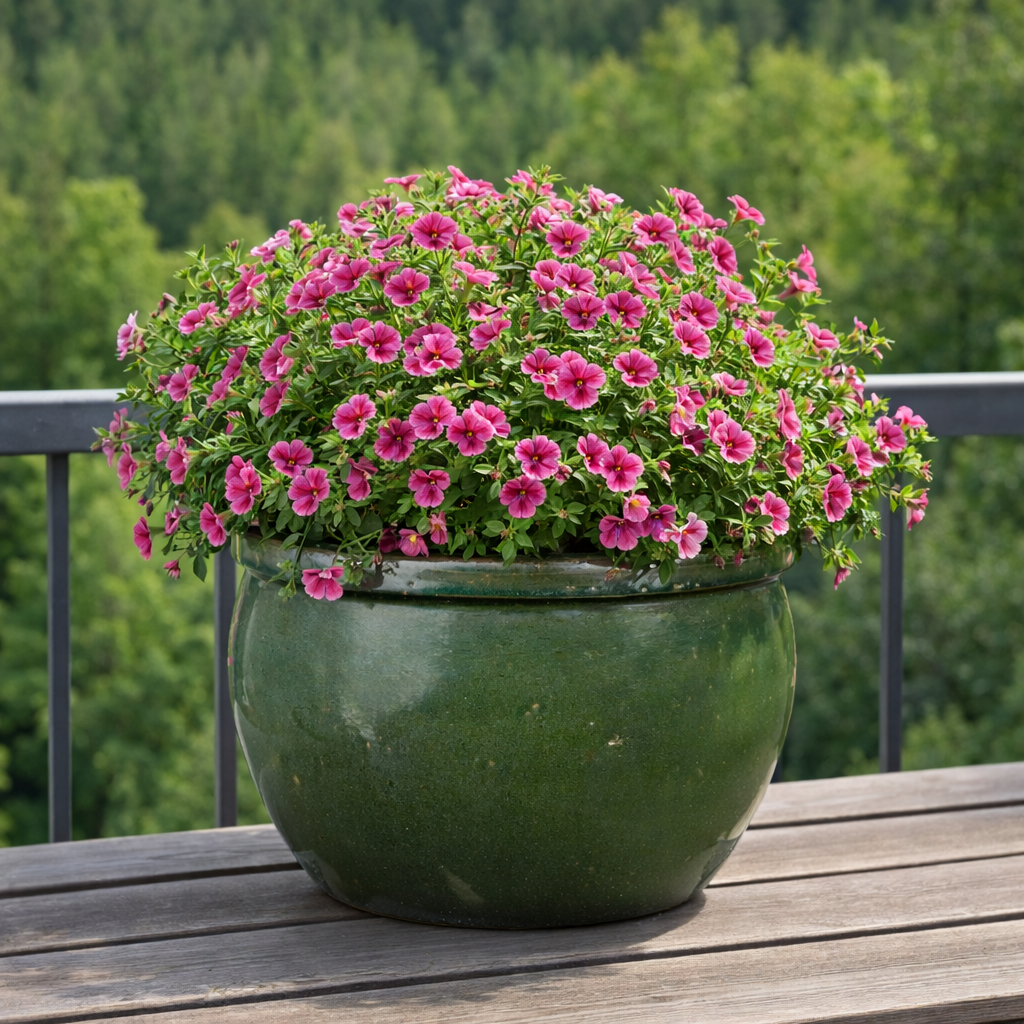 Blumentopf / Pflanzgefäß „Bamboo“ – Glasierter Steinguttopf in Dunkelgrün 39x25 cm, frostfest & handgefertigt - tucano-hamburg