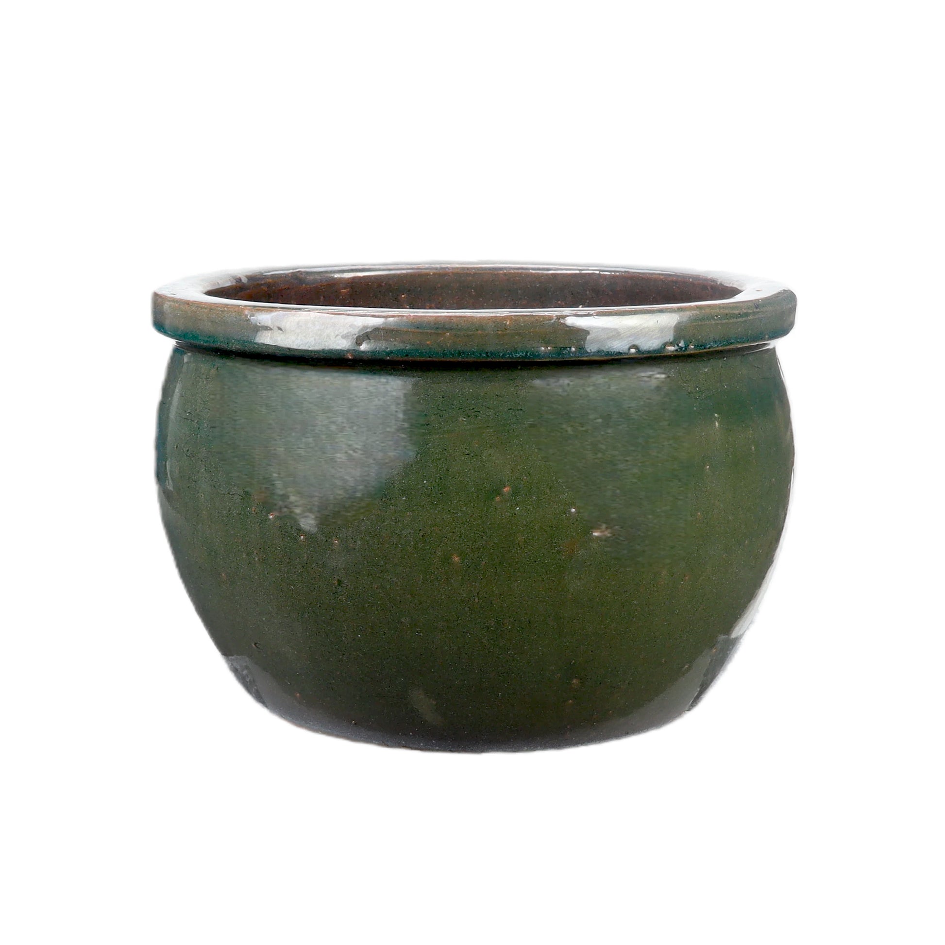 Blumentopf / Pflanzgefäß „Bamboo“ – Glasierter Steinguttopf in Dunkelgrün 39x25 cm, frostfest & handgefertigt - tucano-hamburg