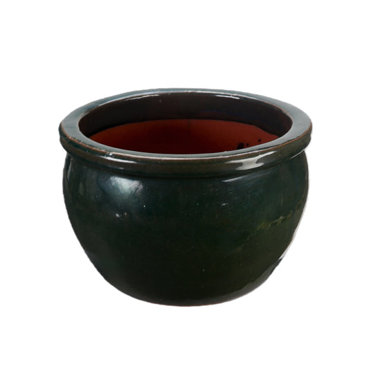 Blumentopf / Pflanzgefäß „Bamboo“ – Glasierter Steinguttopf in Dunkelgrün 19x12 cm, frostfest & handgefertigt