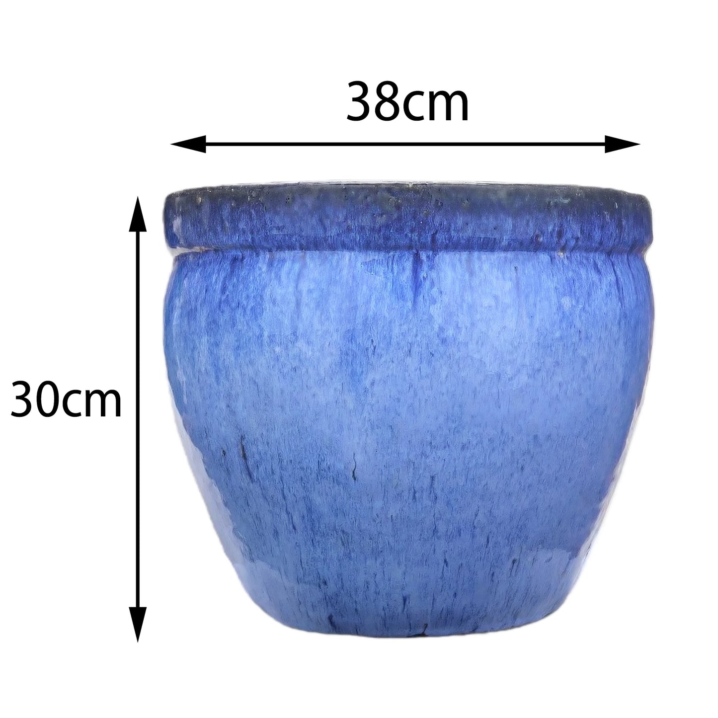 Blumentopf / Pflanzgefäß „Bamboo Hoch“ – Glasierter Steinguttopf Blau 38x30 cm, frostfest & handgefertigt - tucano-hamburg