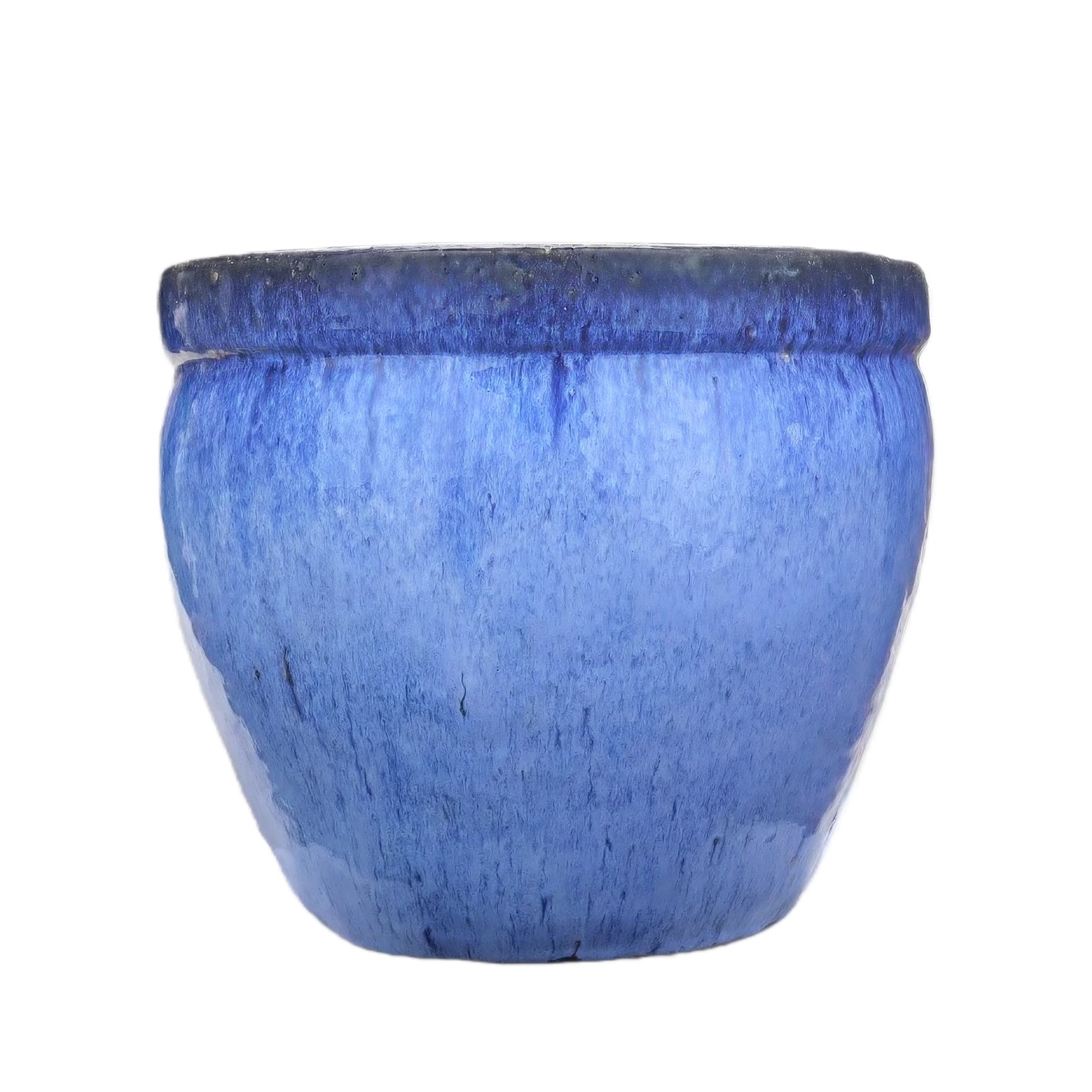 Blumentopf / Pflanzgefäß „Bamboo Hoch“ – Glasierter Steinguttopf Blau 38x30 cm, frostfest & handgefertigt - tucano-hamburg