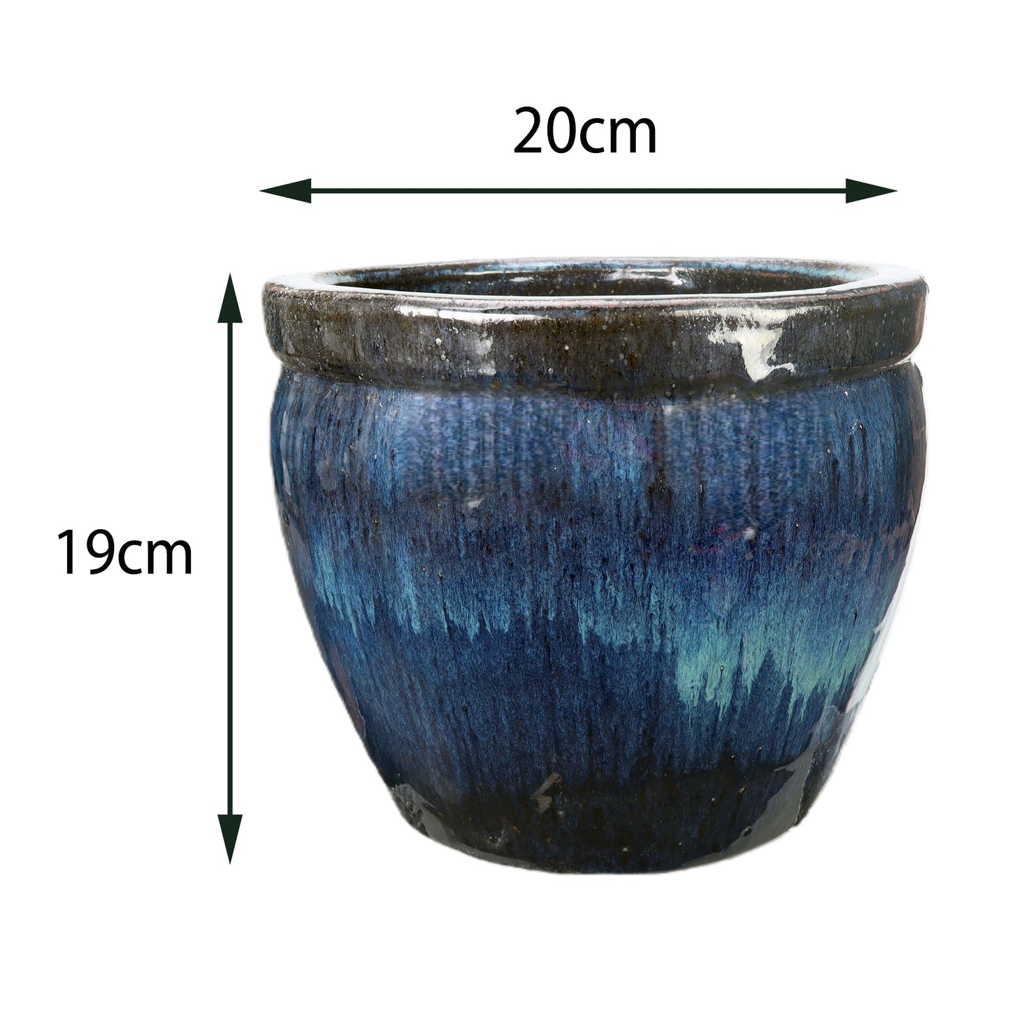 Blumentopf / Pflanzgefäß „Bamboo hoch“ – Glasierter Steinguttopf in Grün/Blau 20x19 cm, frostfest & handgefertigt - tucano-hamburg