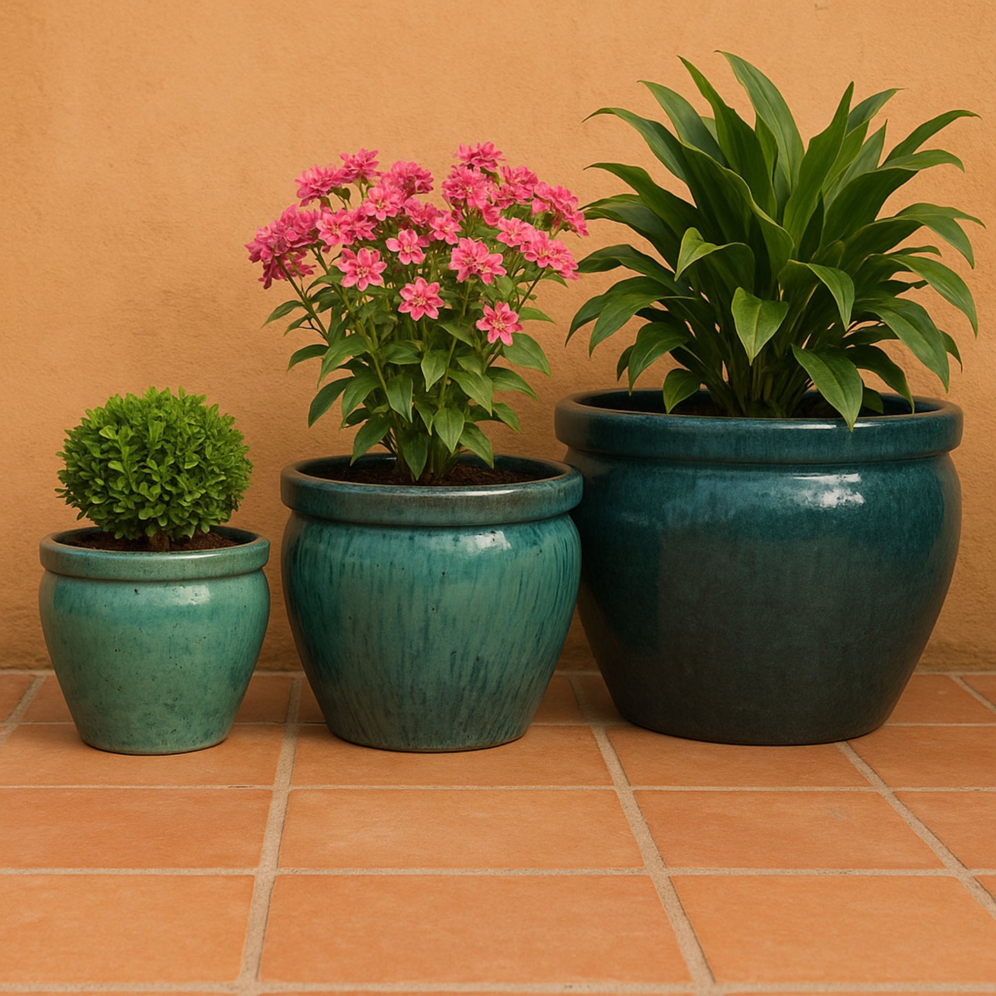 Blumentopf, Pflanzgefäß Bamboo hoch grün/blau 29x25cm