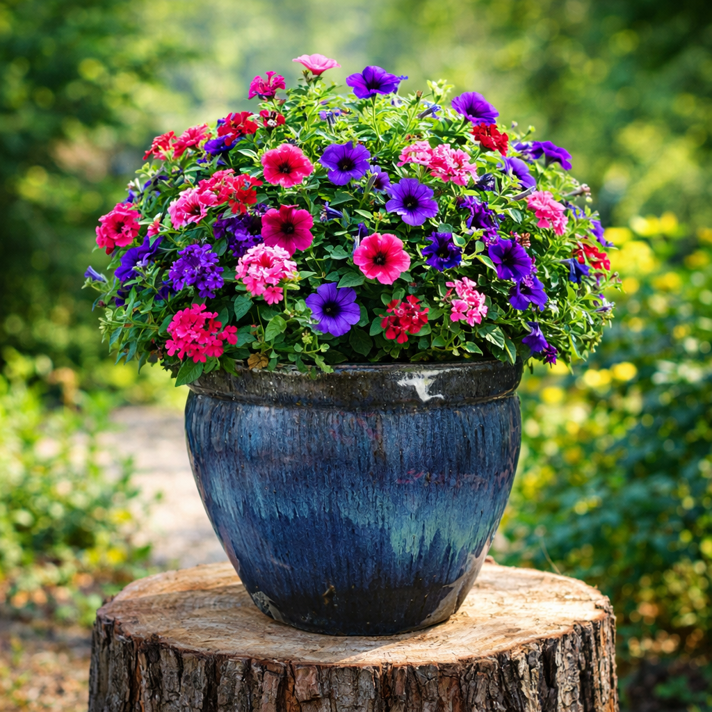 Blumentopf / Pflanzgefäß „Bamboo hoch“ – Glasierter Steinguttopf in Grün/Blau 29x25 cm, frostfest & handgefertigt