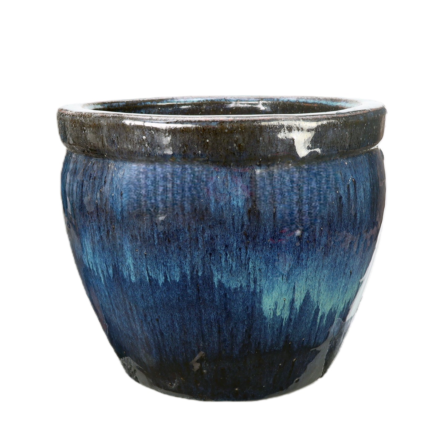 Blumentopf / Pflanzgefäß „Bamboo hoch“ – Glasierter Steinguttopf in Grün/Blau 29x25 cm, frostfest & handgefertigt