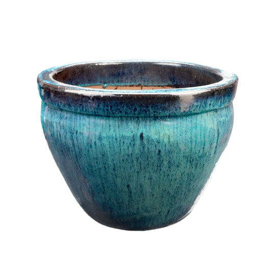 Blumentopf / Pflanzgefäß „Bamboo hoch“ – Glasierter Steinguttopf in Grün/Blau 38x30 cm, frostfest & handgefertigt - tucano-hamburg