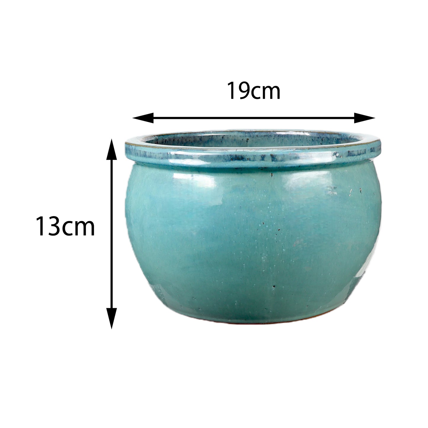 Blumentopf / Pflanzgefäß „Bamboo“ – Glasierter Steinguttopf Grün/Blau 19x13 cm, frostfest & handgefertigt - tucano-hamburg