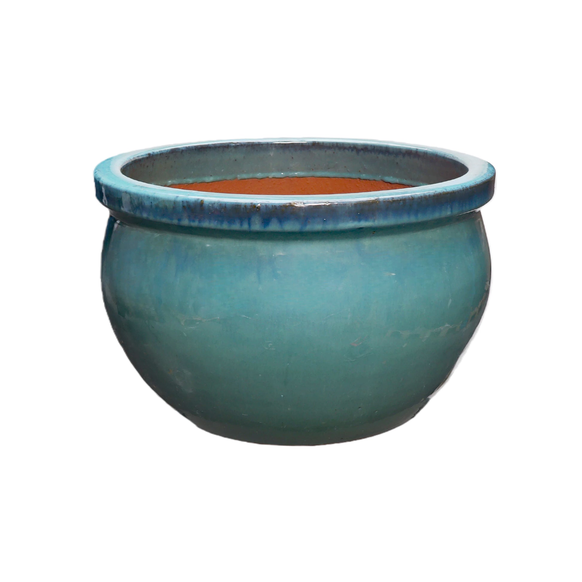 Blumentopf / Pflanzgefäß „Bamboo“ – Glasierter Steinguttopf Grün/Blau 39x25 cm, frostfest & handgefertigt - tucano-hamburg