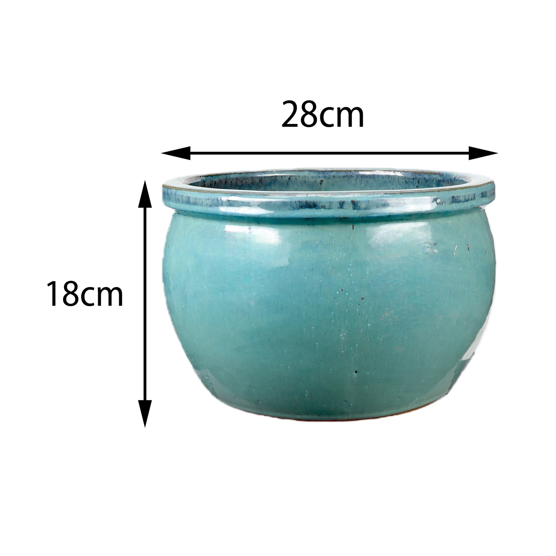 Blumentopf / Pflanzgefäß „Bamboo“ – Glasierter Steinguttopf Grün/Blau 28x18 cm, frostfest & handgefertigt - tucano-hamburg