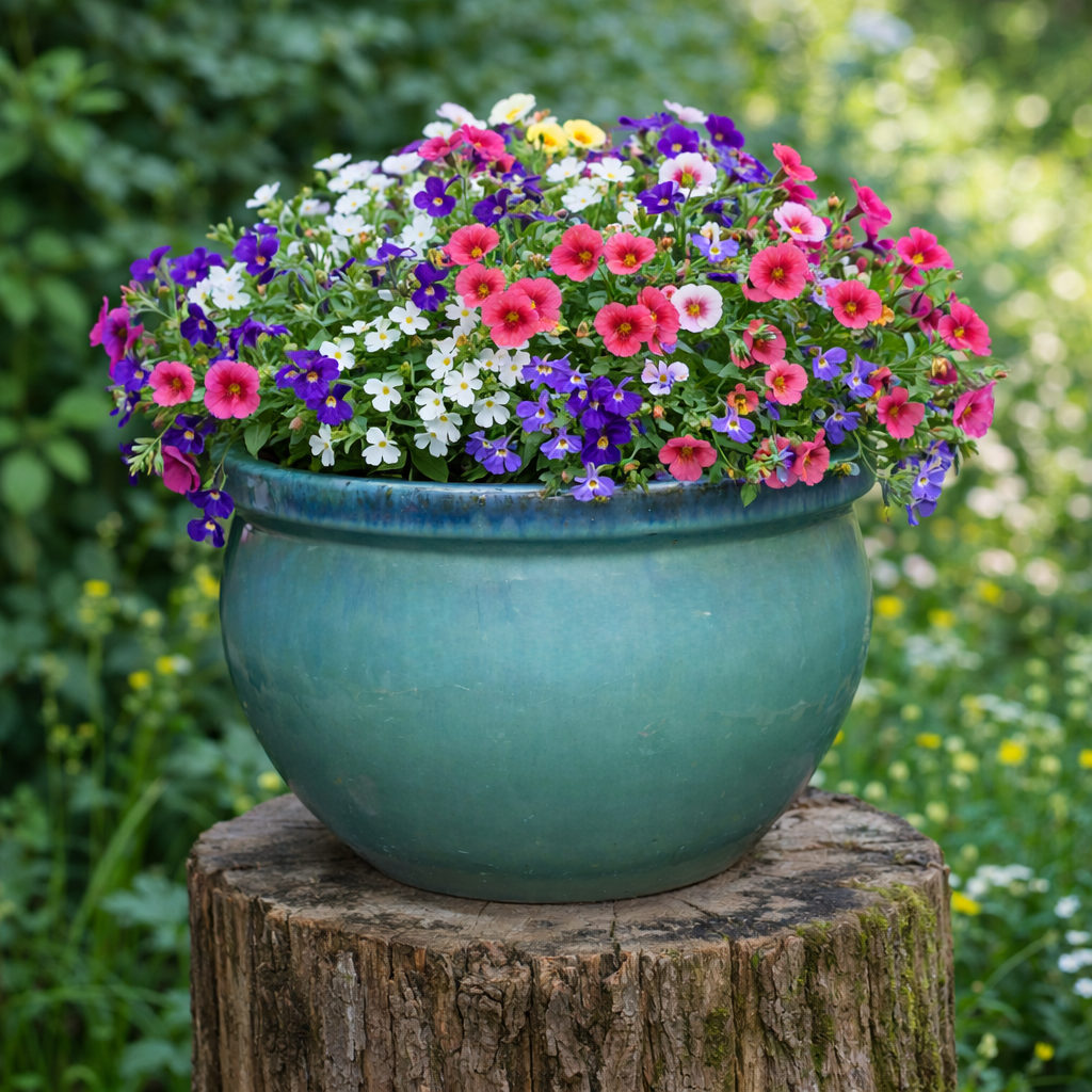 Blumentopf / Pflanzgefäß „Bamboo“ – Glasierter Steinguttopf Grün/Blau 39x25 cm, frostfest & handgefertigt - tucano-hamburg