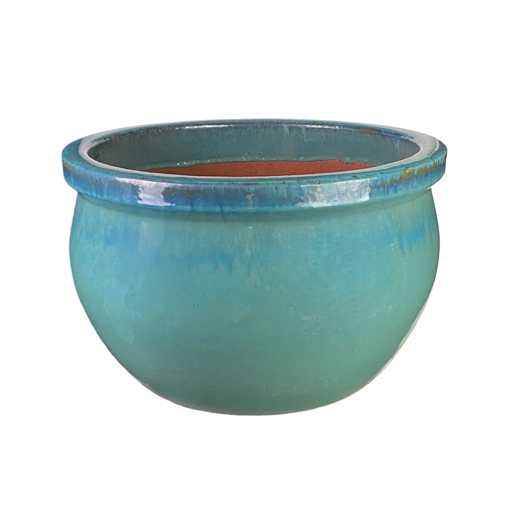 Blumentopf / Pflanzgefäß „Bamboo“ – Glasierter Steinguttopf Grün/Blau 39x25 cm, frostfest & handgefertigt - tucano-hamburg