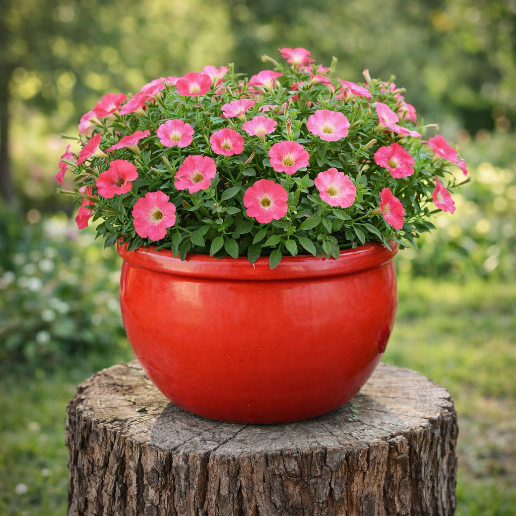 Blumentopf / Pflanzgefäß „Bamboo“ – Glasierter Steinguttopf Rot 50x32c