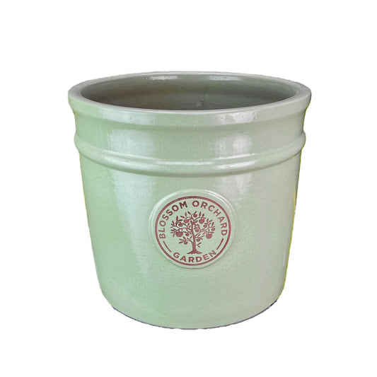 Blumentopf / Pflanzgefäß „Blossom Zylinder“ – Glasierter Steinguttopf Mintgrün 37x35 cm, frostfest & handgefertigt - tucano-hamburg