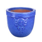 Blumentopf / Pflanzgefäß „Blumenemblem“ – Glasierter Steinguttopf Blau 26x25 cm, frostfest & handgefertigt - tucano-hamburg