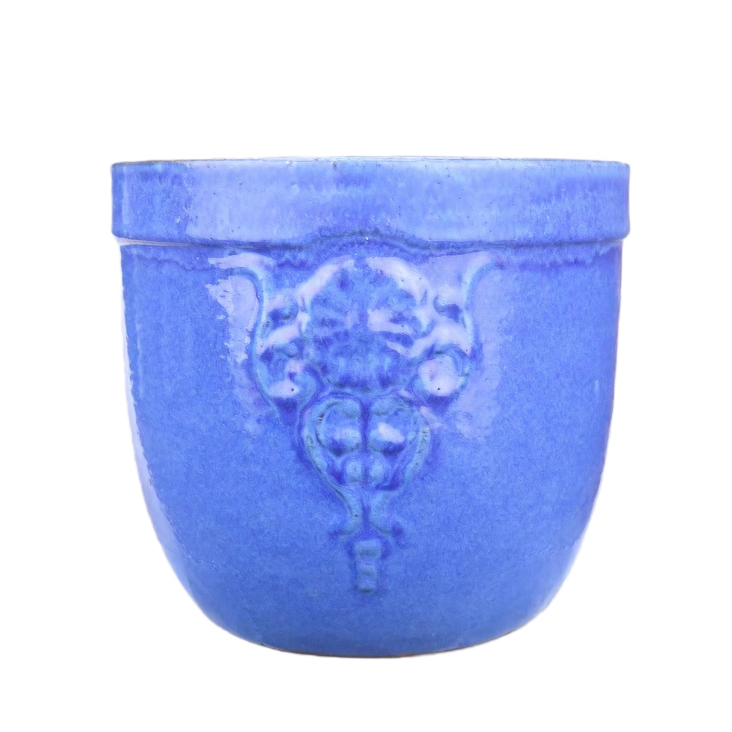 Blumentopf / Pflanzgefäß „Blumenemblem“ – Glasierter Steinguttopf Blau 26x25 cm, frostfest & handgefertigt - tucano-hamburg