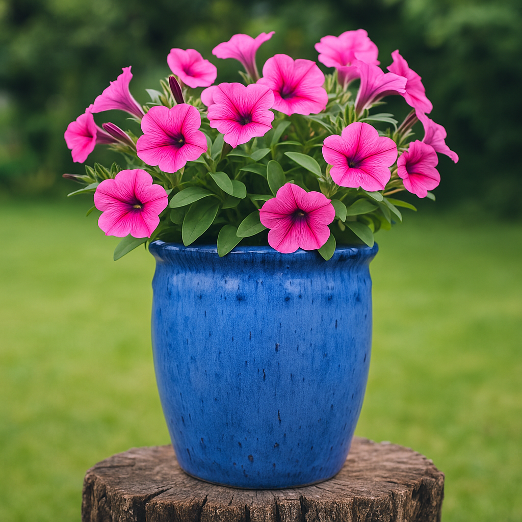 Blumentopf / Pflanzgefäß „Bordo“ – Glasierter Steinguttopf Blau 37x37 cm, frostfest & handgefertigt