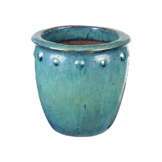 Blumentopf / Pflanzgefäß „Bordo“ – Glasierter Steinguttopf in Grün/Blau 20x20cm, frostfest & handgefertigt - tucano-hamburg