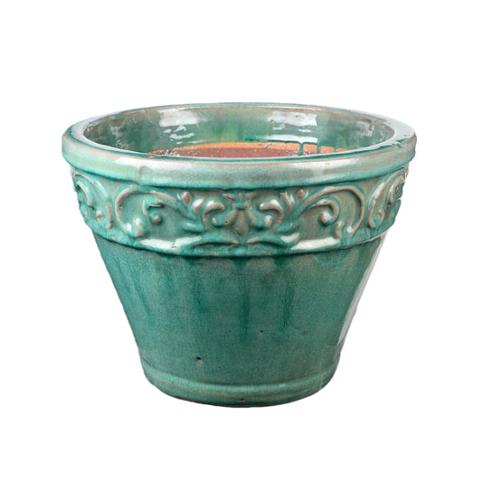 Blumentopf / Pflanzgefäß „Cam Bordo“ – Glasierter Steinguttopf Jade-Grün 33x25 cm, frostfest & handgefertigt - tucano-hamburg