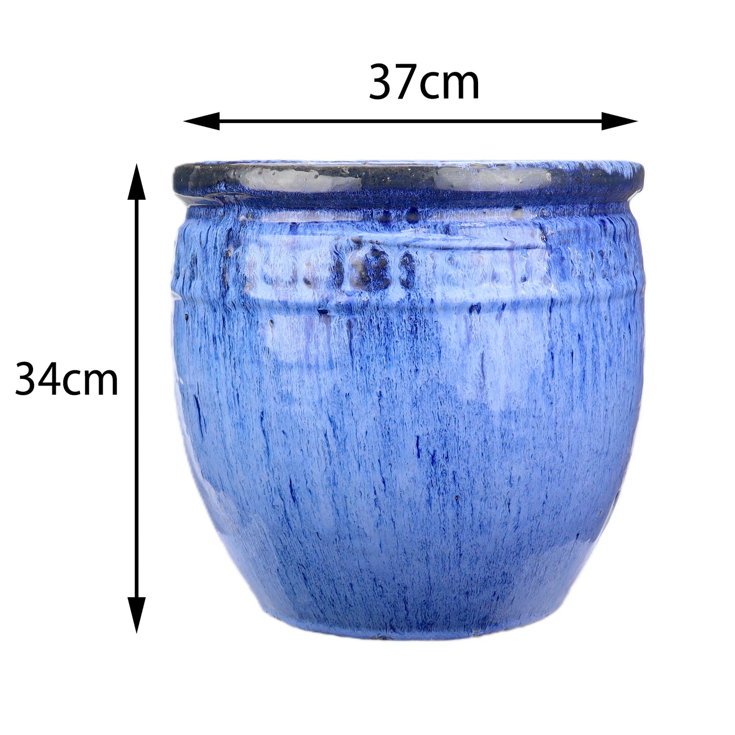 Blumentopf / Pflanzgefäß „Coin“ – Glasierter Steinguttopf Blau 37x34 cm, frostfest & handgefertigt - tucano-hamburg