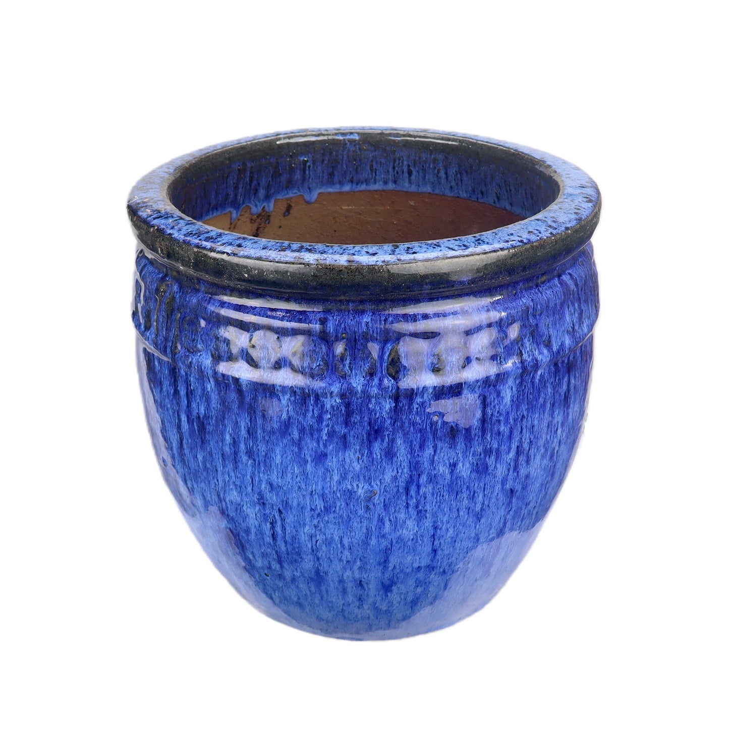 Blumentopf / Pflanzgefäß „Coin“ – Glasierter Steinguttopf Blau 26x25 cm, frostfest & handgefertigt