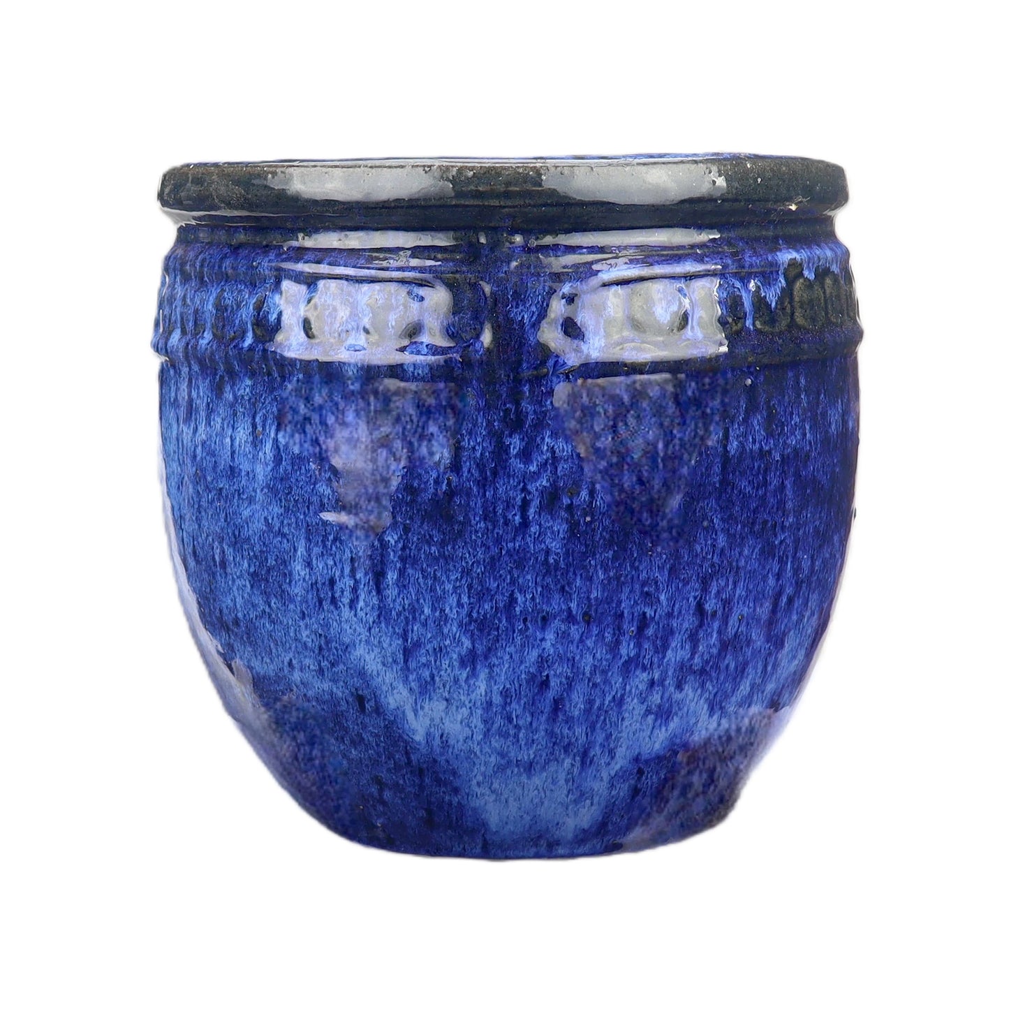 Blumentopf / Pflanzgefäß „Coin“ – Glasierter Steinguttopf Blau 26x25 cm, frostfest & handgefertigt