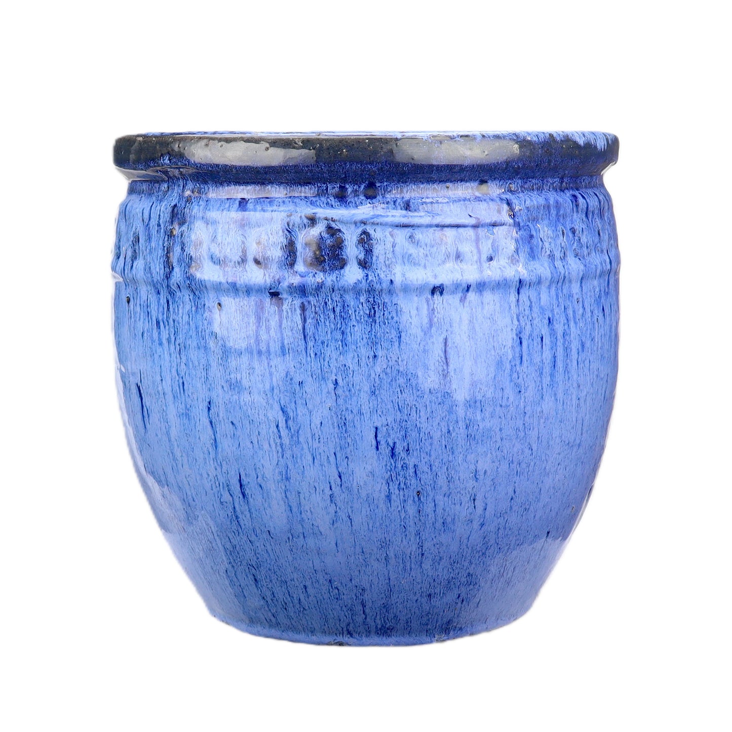 Blumentopf / Pflanzgefäß „Coin“ – Glasierter Steinguttopf Blau 26x25 cm, frostfest & handgefertigt