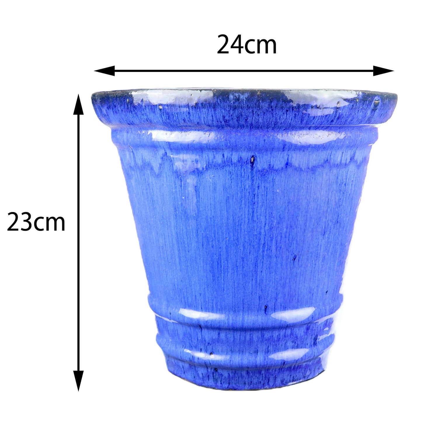 Blumentopf / Pflanzgefäß „Conca“ – Glasierter Steinguttopf Blau 24x23 cm, frostfest & handgefertigt