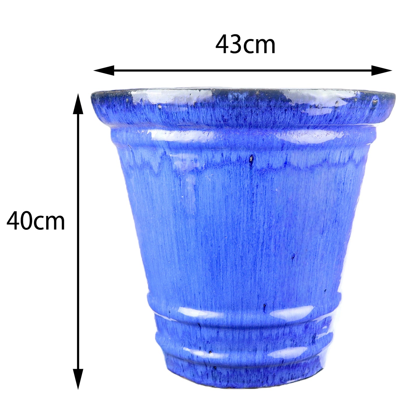 Blumentopf / Pflanzgefäß „Conca“ – Glasierter Steinguttopf Blau 43x40 cm, frostfest & handgefertigt