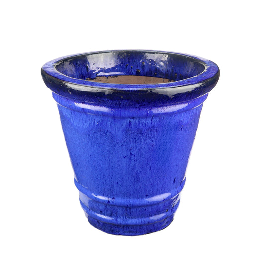 Blumentopf / Pflanzgefäß „Conca“ – Glasierter Steinguttopf Blau 15x15 cm, frostfest & handgefertigt