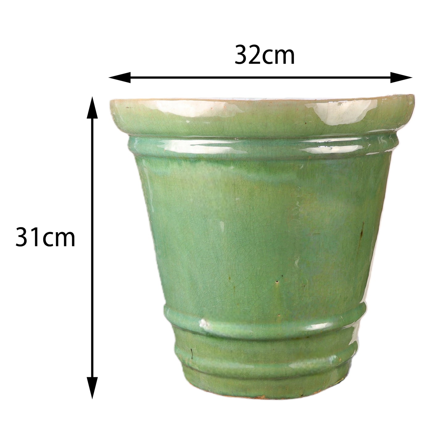 Blumentopf / Pflanzgefäß „Conca“ – Glasierter Steinguttopf Jade-Grün 32x31 cm, frostfest & handgefertigt - tucano-hamburg