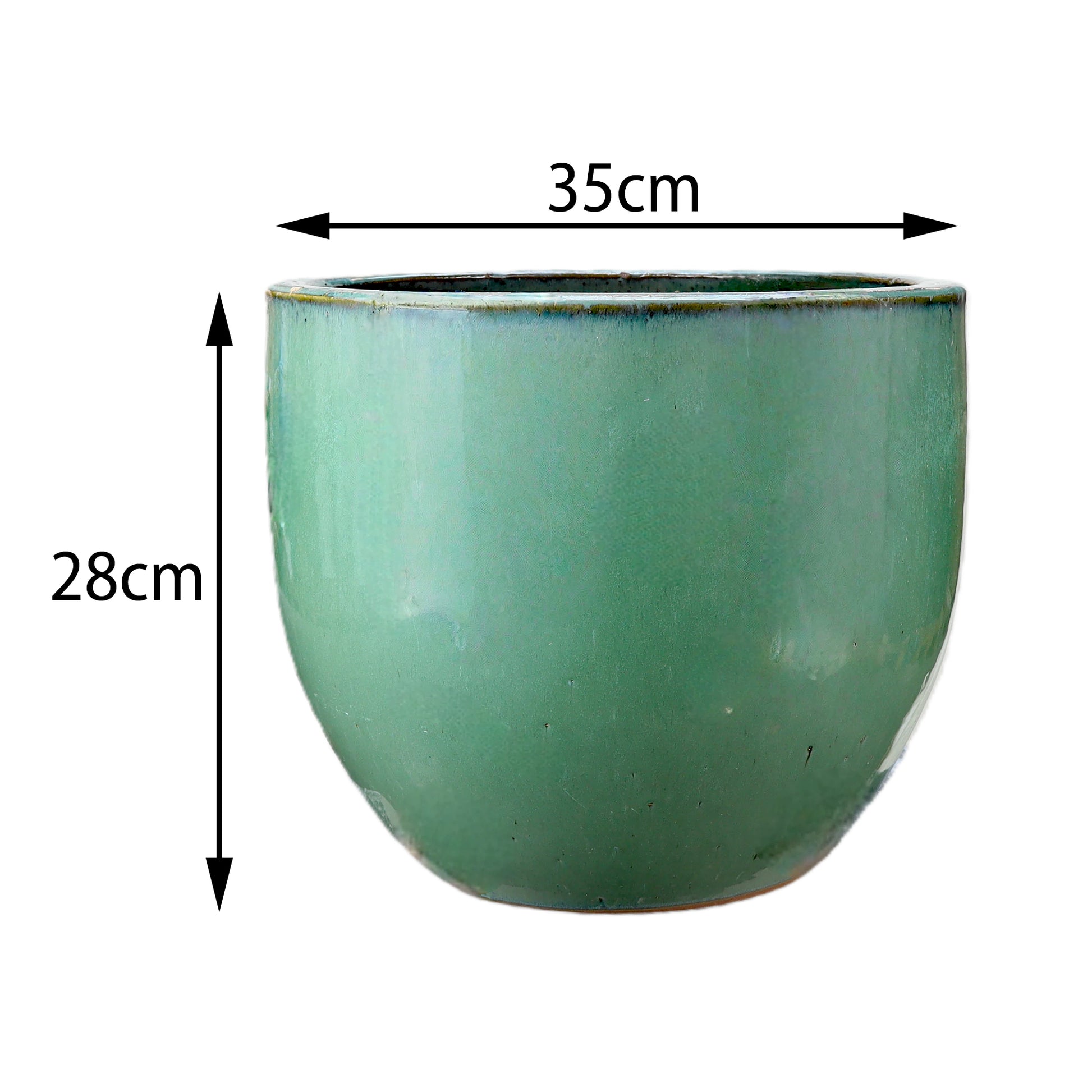 Blumentopf / Pflanzgefäß „Eiertopf“ – Glasierter Steinguttopf Jade-Grün 35x28 cm, frostfest & handgefertigt - tucano-hamburg