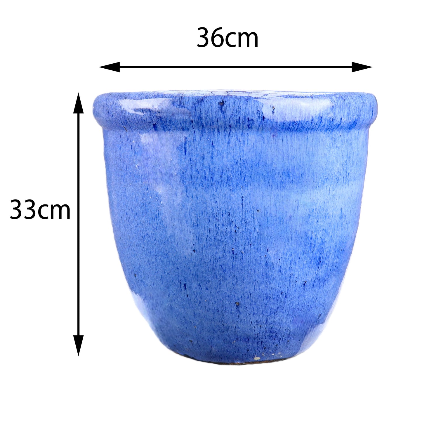 Blumentopf / Pflanzgefäß „Farmer“ – Glasierter Steinguttopf Blau 36x33 cm, frostfest & handgefertigt