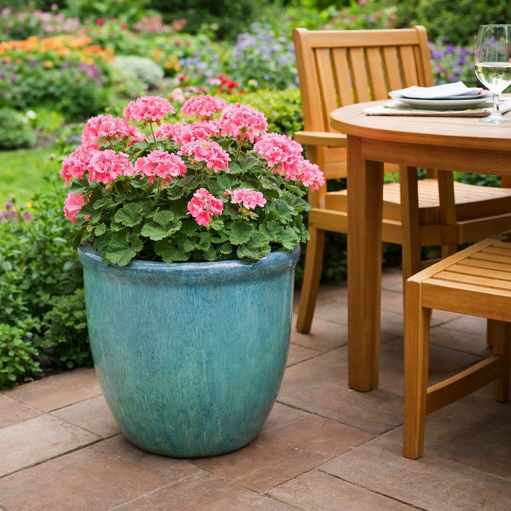 Blumentopf / Pflanzgefäß „Farmer“ – Glasierter Steinguttopf Grün/Blau 55x47cm, frostfest & handgefertigt (Speditionsartikel) - tucano-hamburg