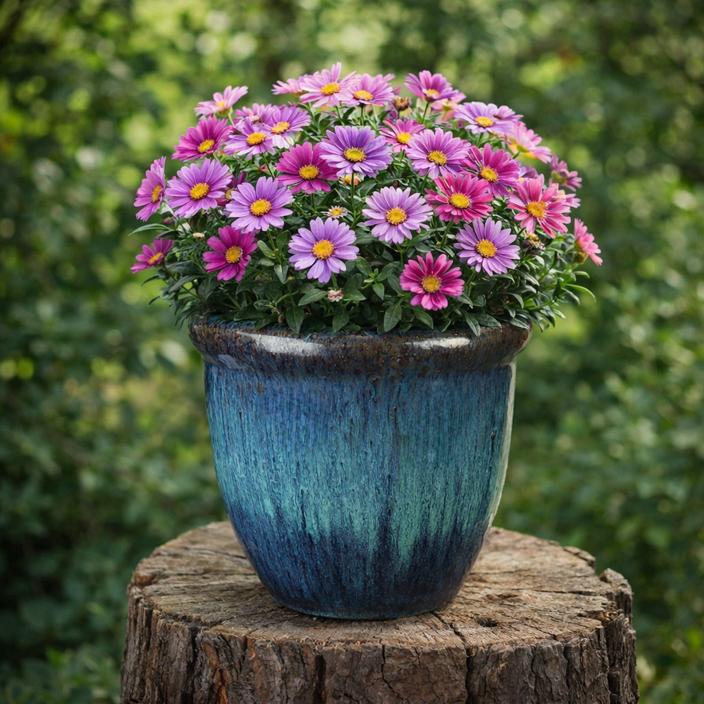 Blumentopf / Pflanzgefäß „Farmer“ – Glasierter Steinguttopf Grün/Blau 55x47cm, frostfest & handgefertigt (Speditionsartikel) - tucano-hamburg