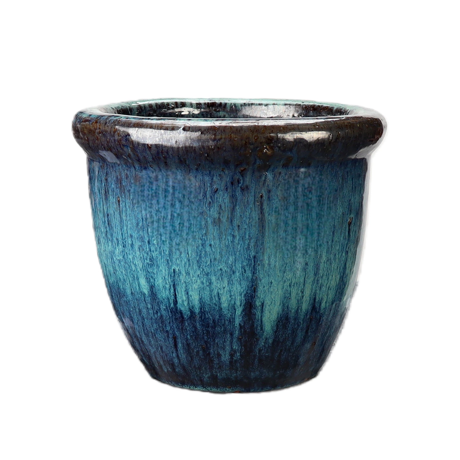 Blumentopf / Pflanzgefäß „Farmer“ – Glasierter Steinguttopf Grün/Blau 55x47cm, frostfest & handgefertigt (Speditionsartikel) - tucano-hamburg